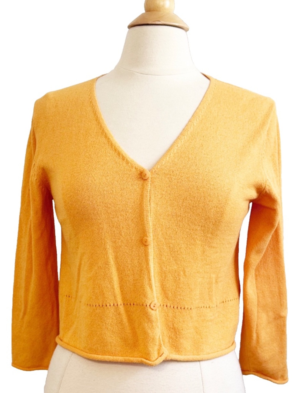 Eileen Fisher Orange 3/4 Sleeve Orange V-Neck Cardigan Sweater Small EUC